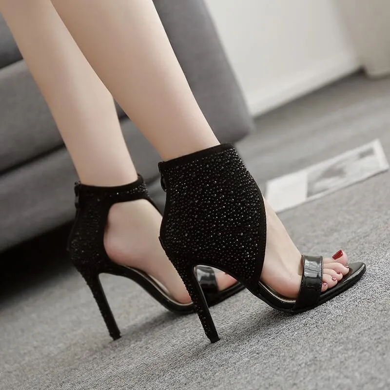 Black High Heel Peep Toe Sandals