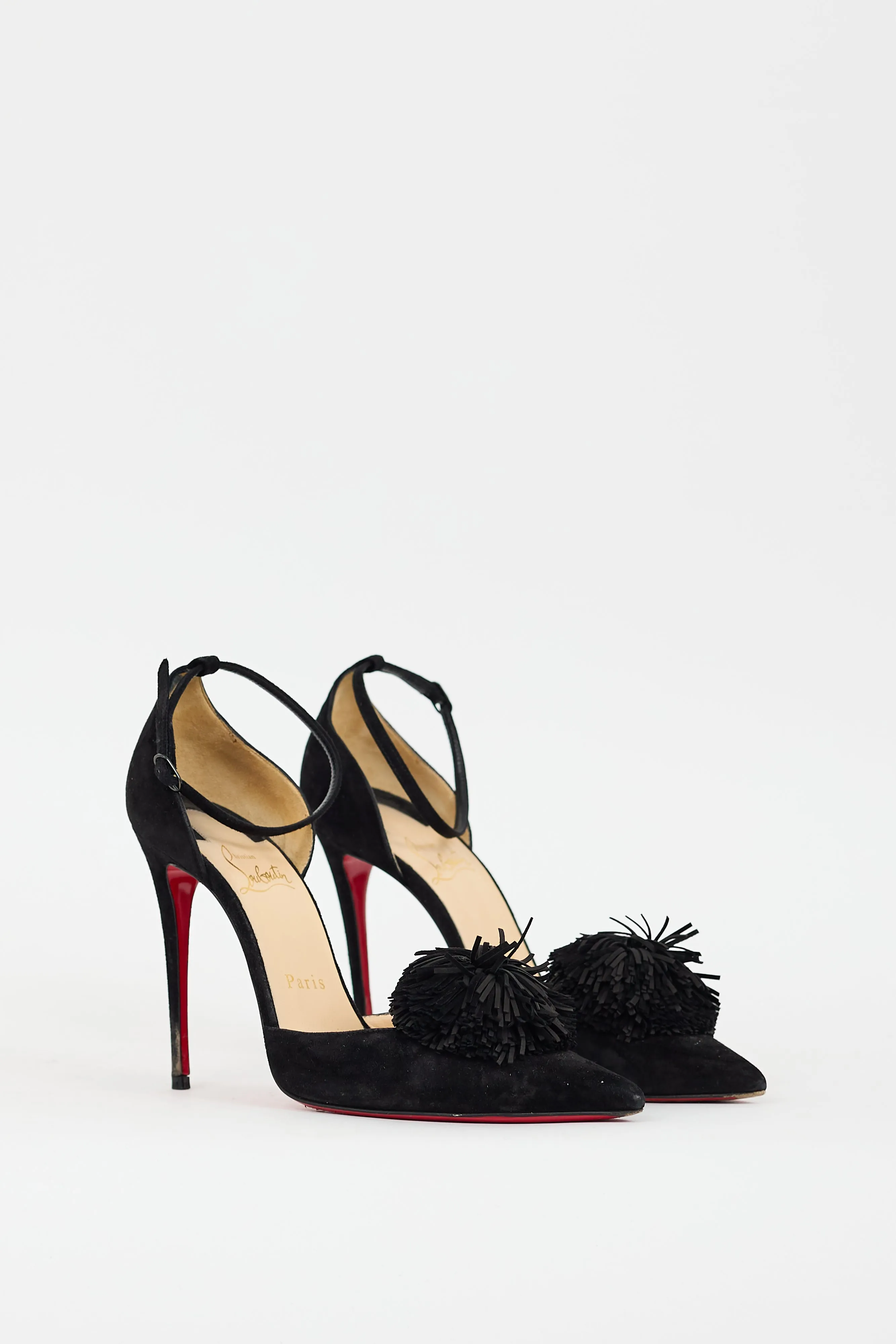 Black Suede Tsarou Pom Pom D'Orsay Pump