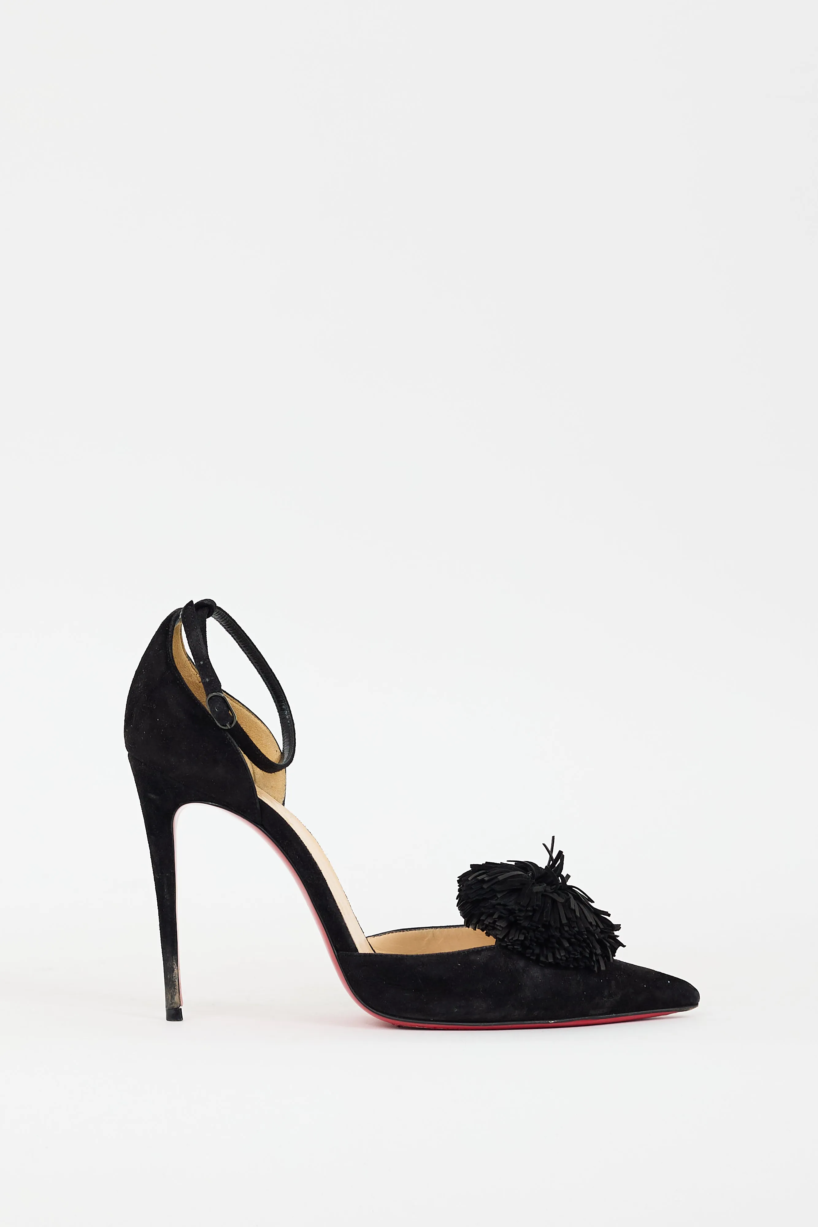 Black Suede Tsarou Pom Pom D'Orsay Pump