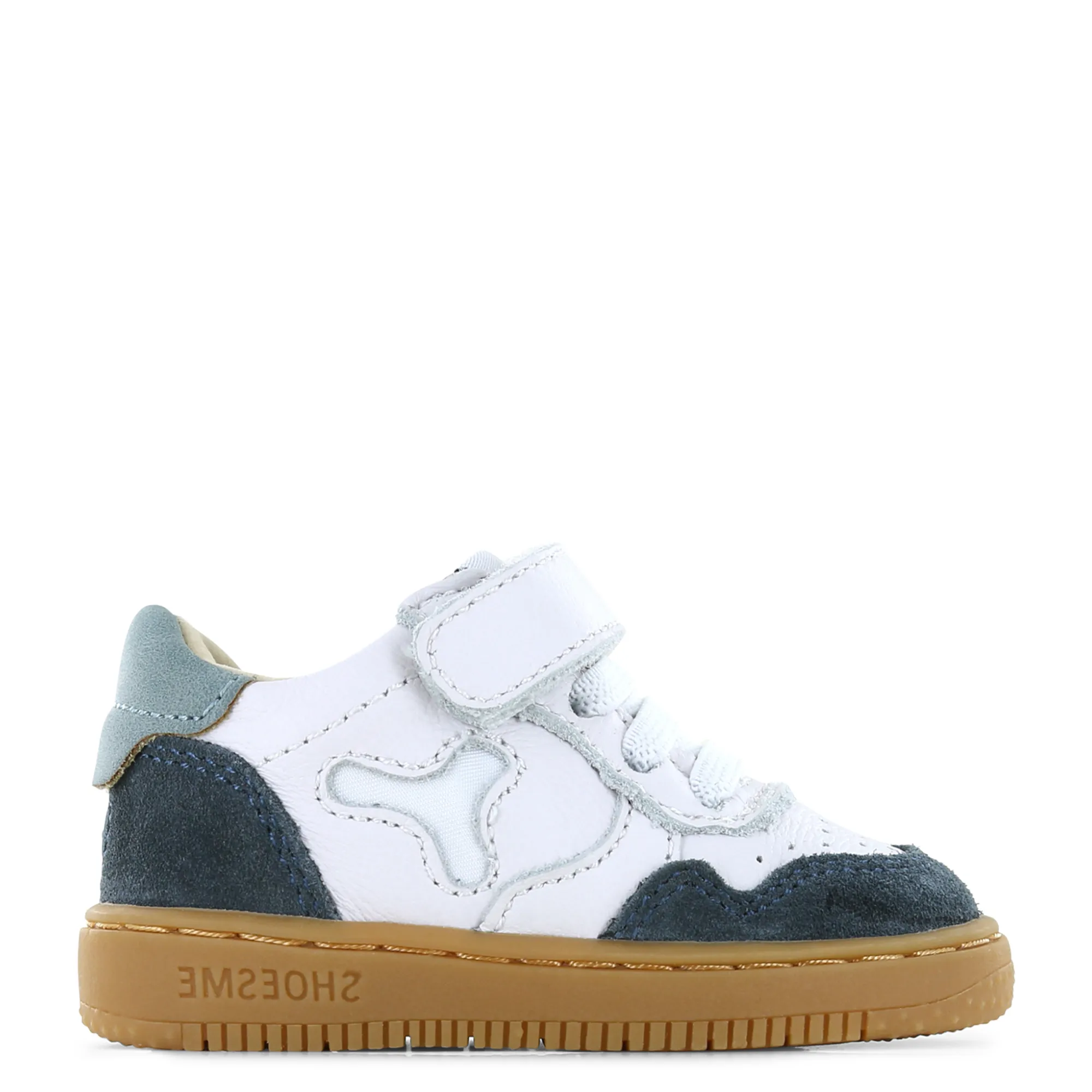 (BN25S012-A) Leather Lace up Sneakers White Dark Blue