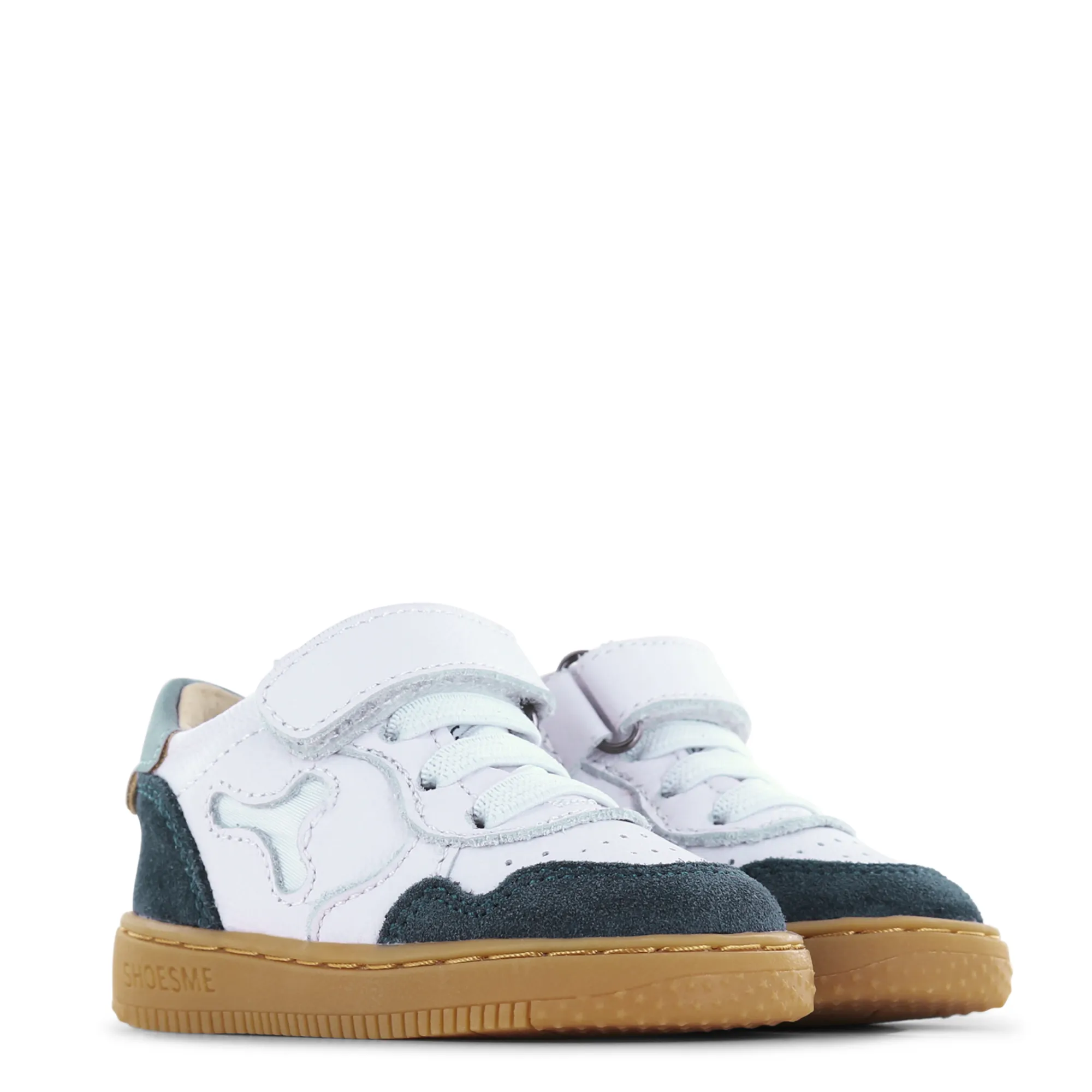 (BN25S012-A) Leather Lace up Sneakers White Dark Blue