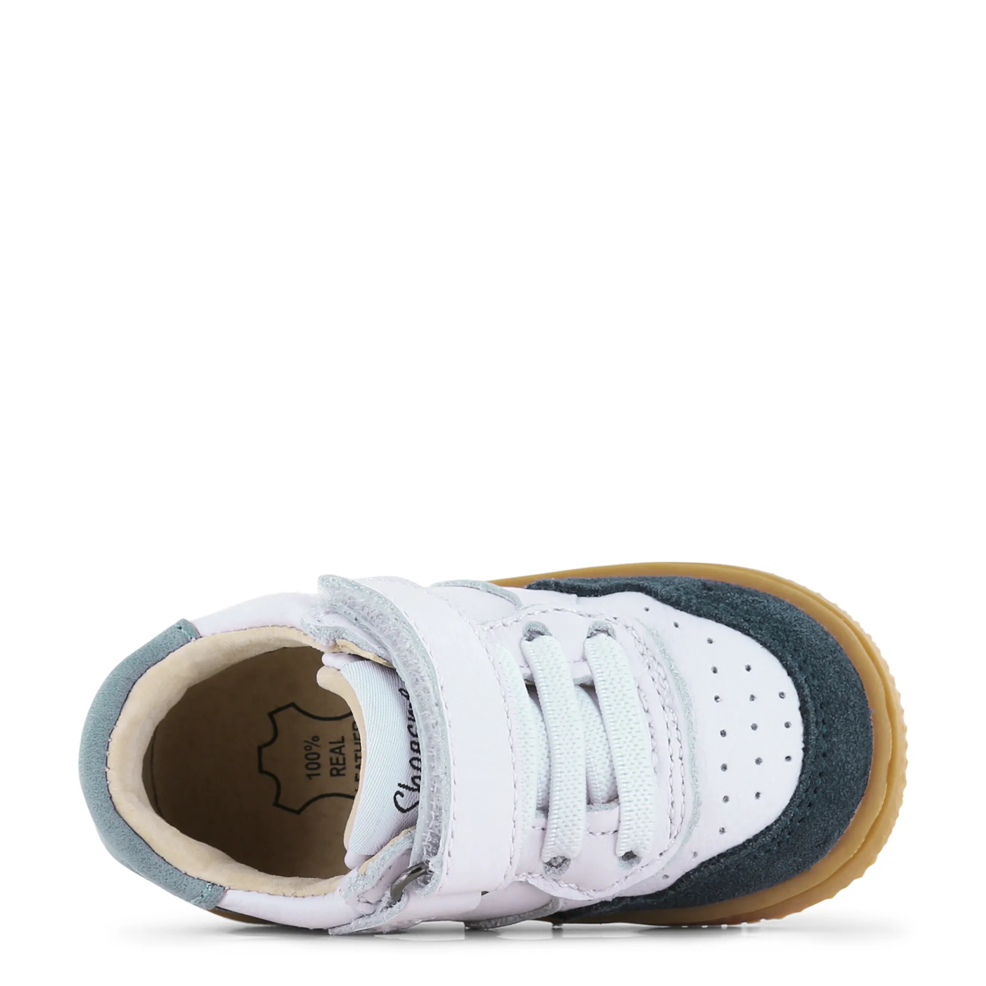 (BN25S012-A) Leather Lace up Sneakers White Dark Blue