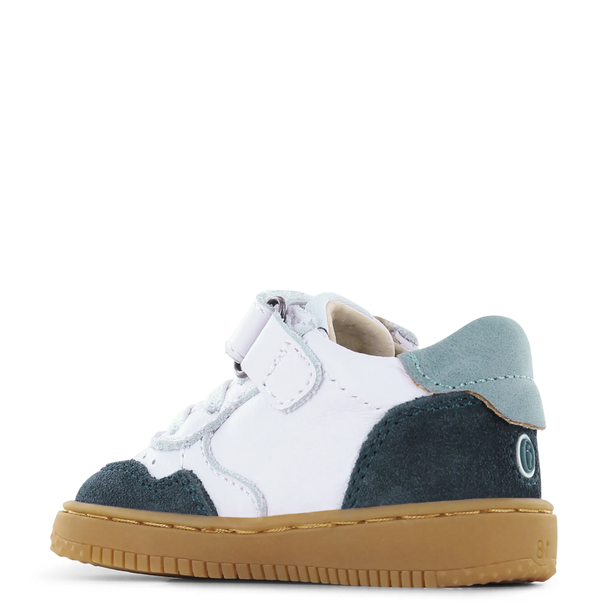 (BN25S012-A) Leather Lace up Sneakers White Dark Blue