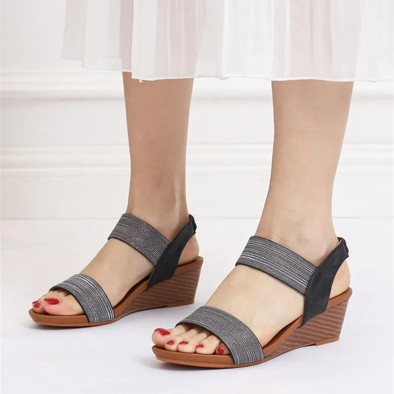 Cuzcare Casual Summer Sandals Women Sweat-absorbent Open Back High Heel Fashionable For Ladies