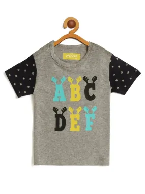 Grey Alphabet Printed Cotton T-shirt