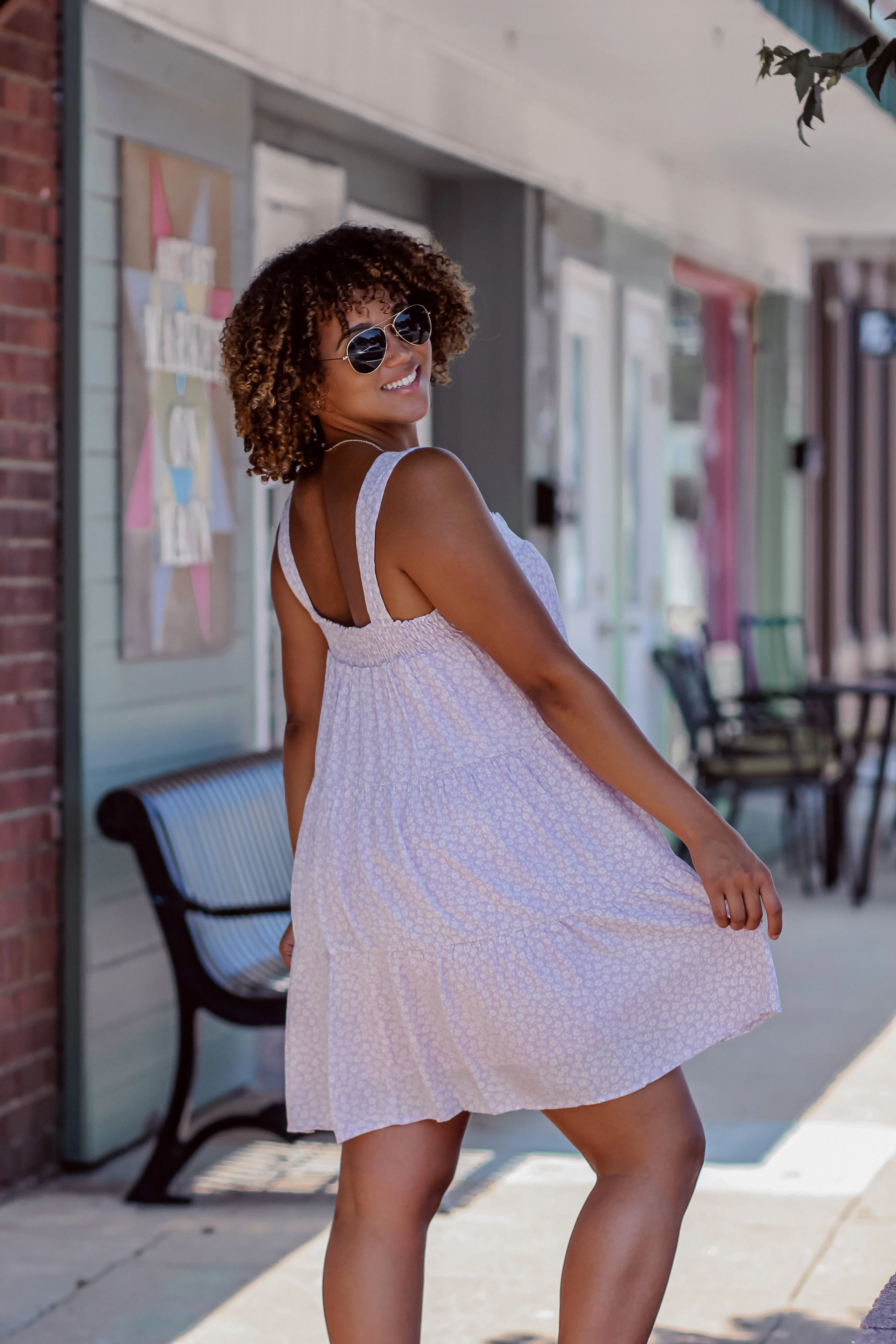 Lilac Ditsy Floral Tiered Mini Dress