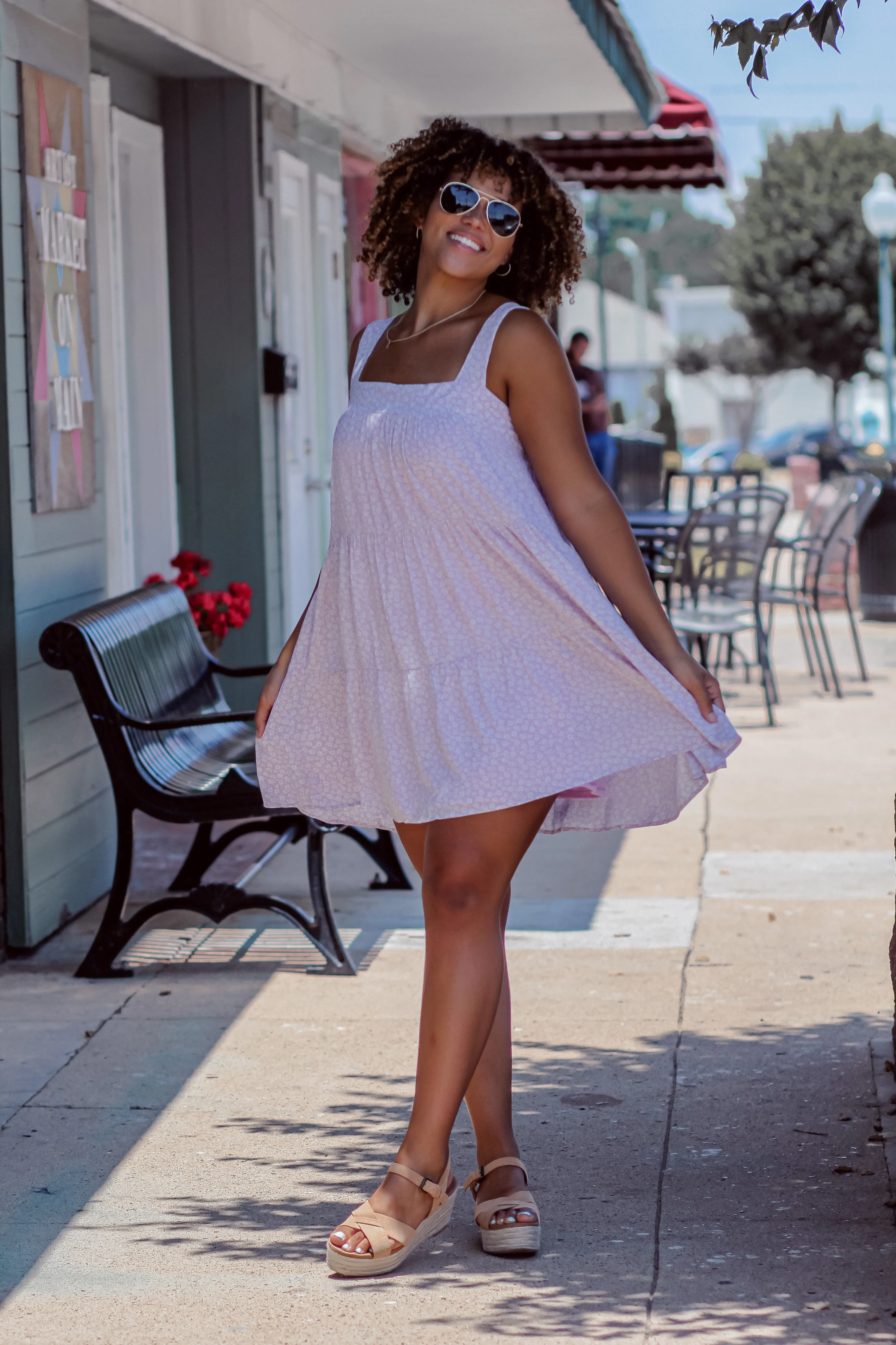 Lilac Ditsy Floral Tiered Mini Dress