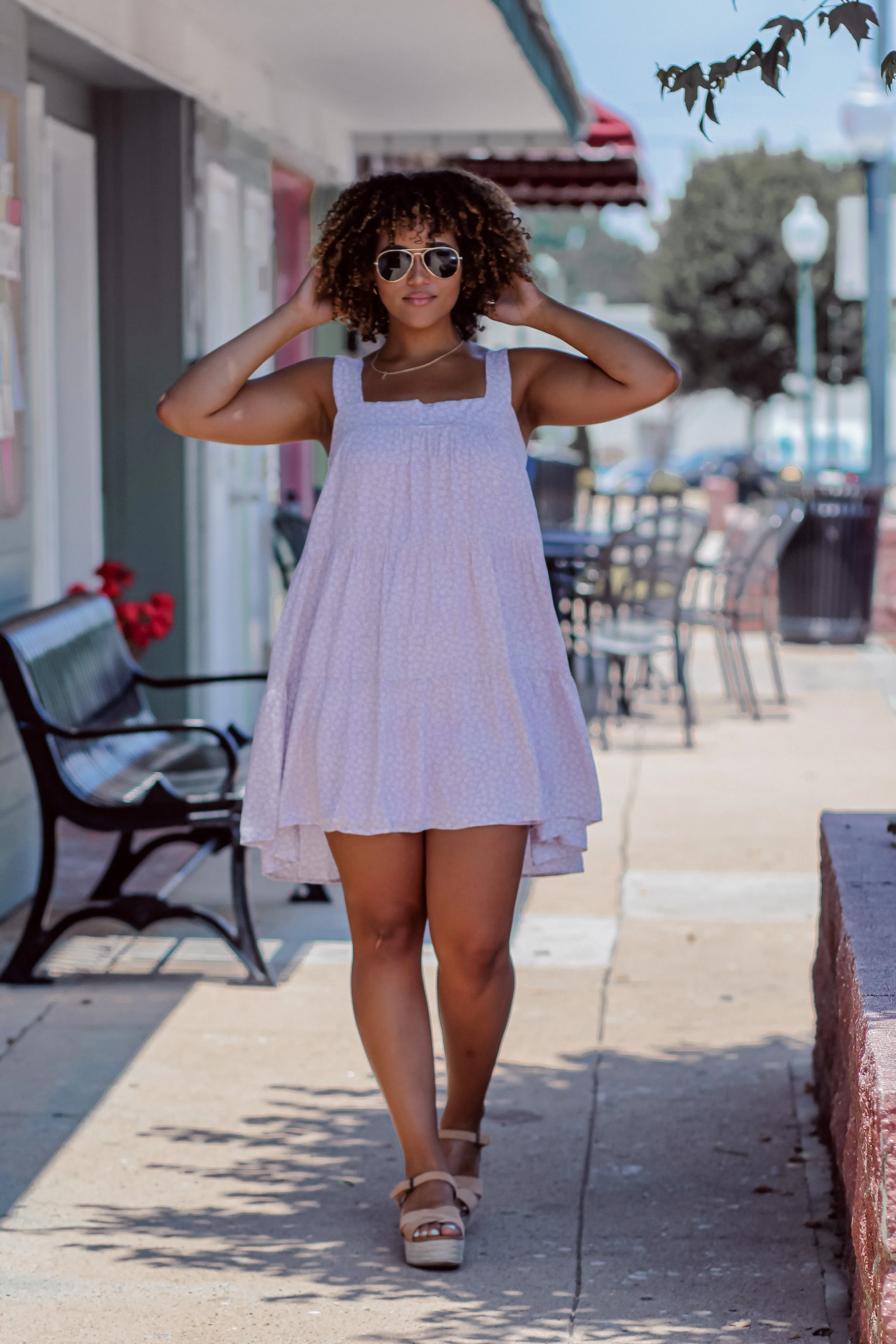 Lilac Ditsy Floral Tiered Mini Dress
