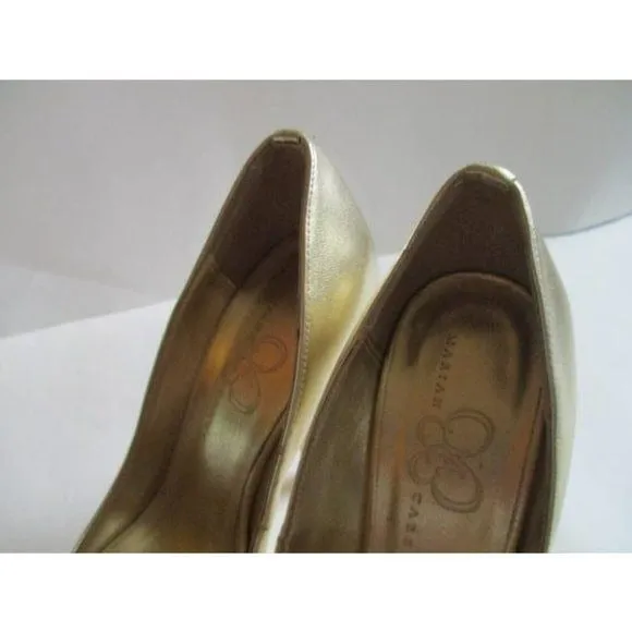 Mariah Carey Gold Champagne Rhinestone Embellished Peep Toe Stiletto Pumps