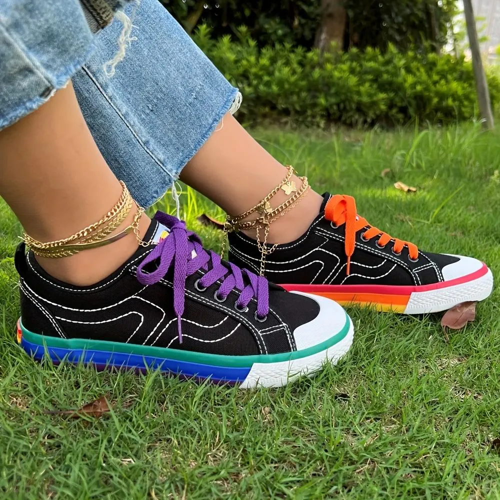 Rainbow Canvas Sneakers Lace Up Fashion Trainers