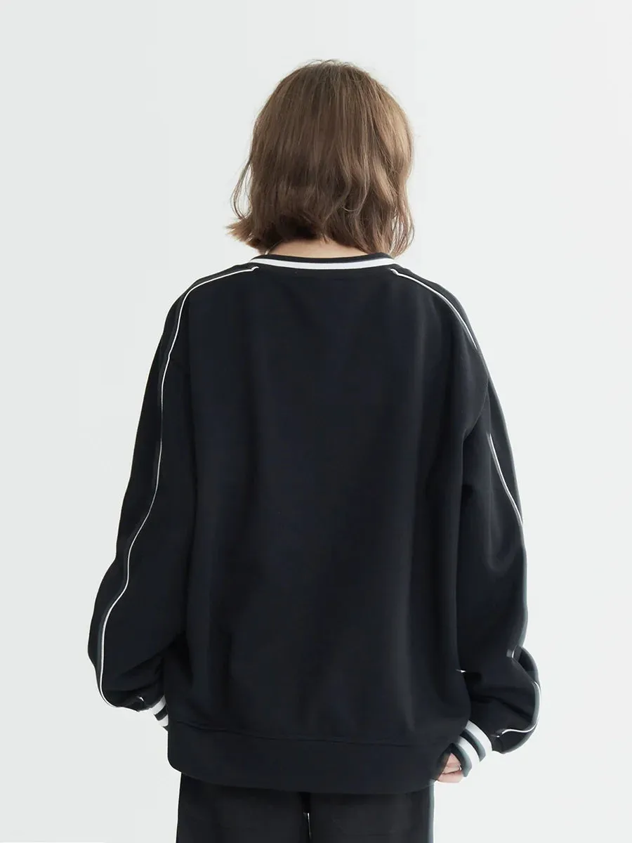 V-Neck Casual Top Flocked Loose Sporty