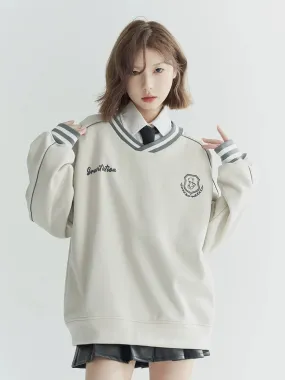 V-Neck Casual Top Flocked Loose Sporty